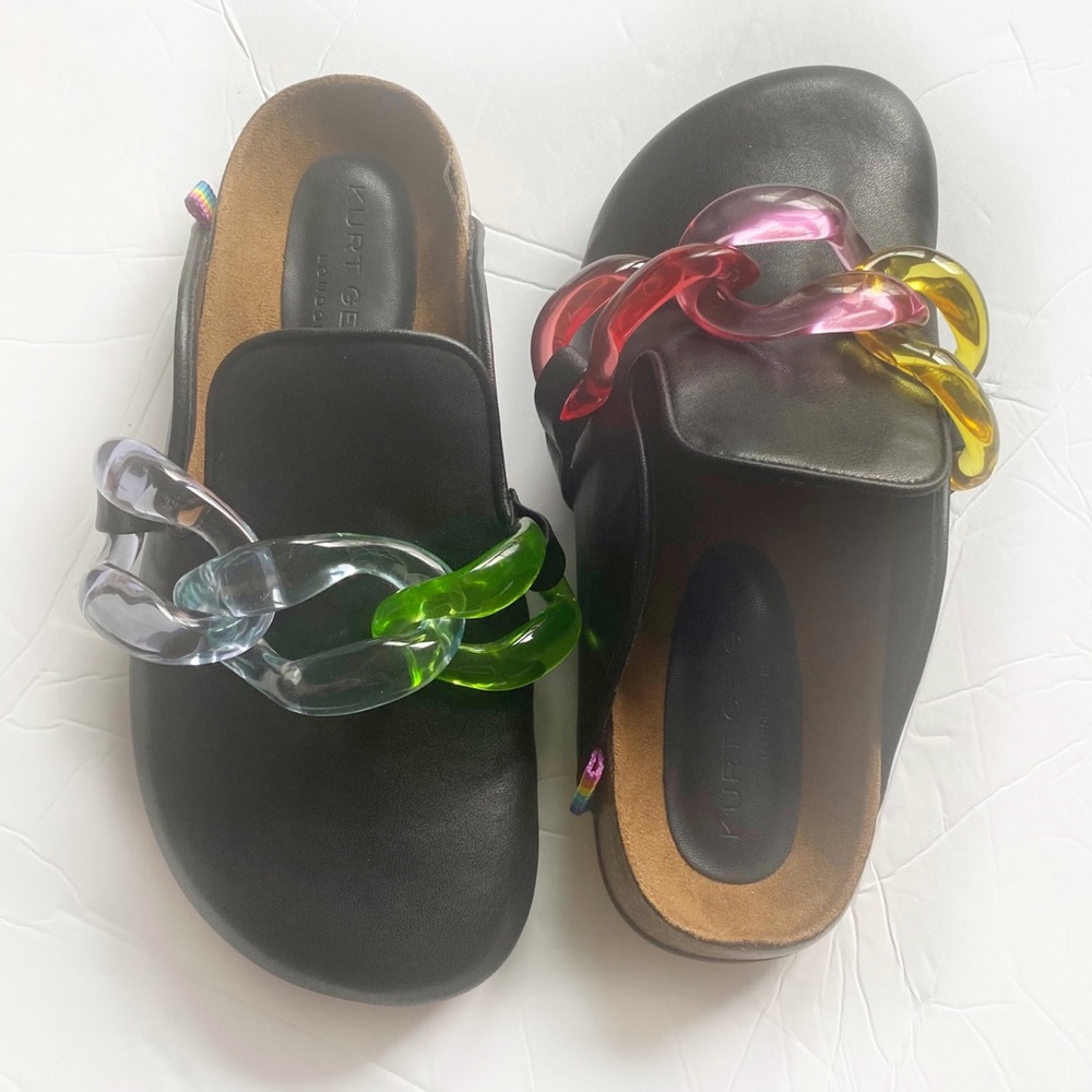 Kurt Geiger Black Mules with Multicolor Chain - Picture 3 of 8